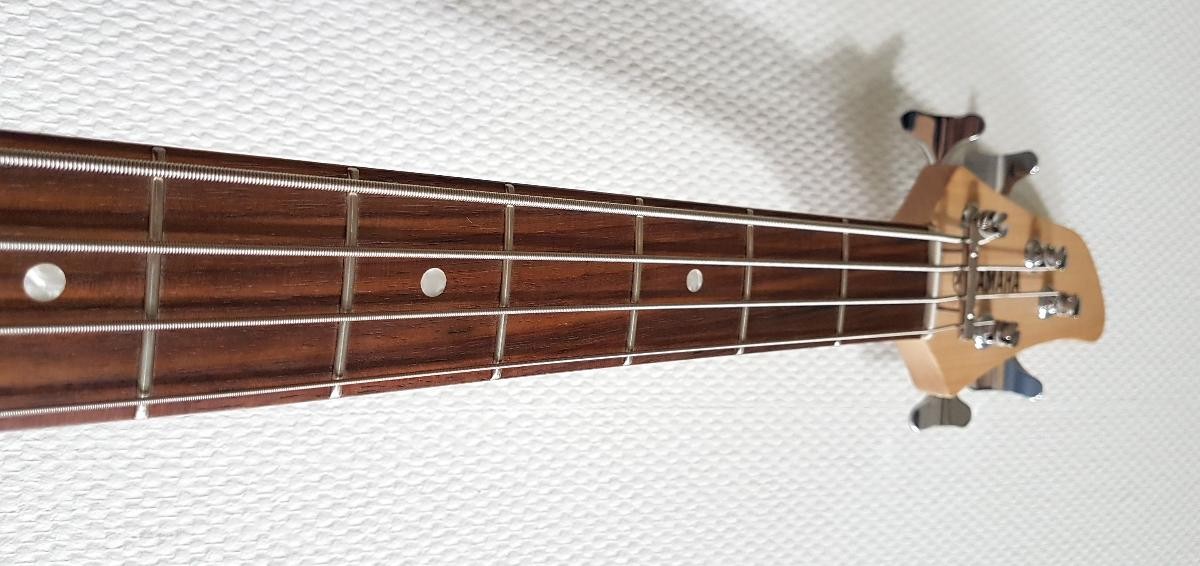 Foto vom Griff eines E-Basses.